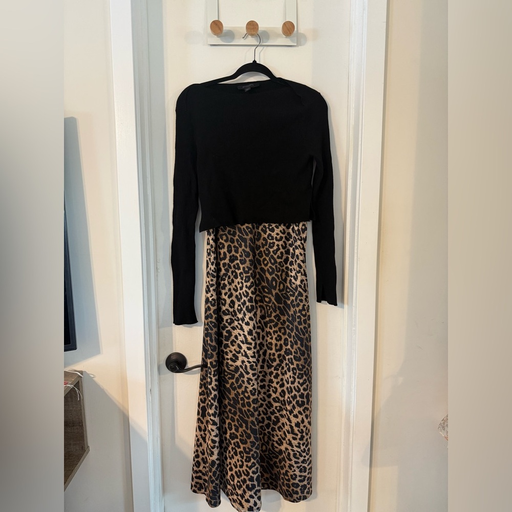 All Saints Hera Leopard Print 2-In-1 Midi Dress - Picture 3 of 14